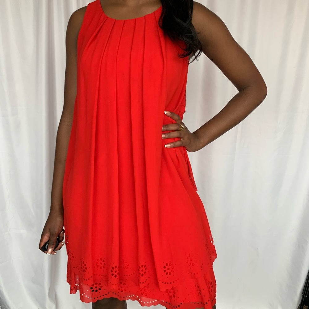 Red chiffon dress with laser cut out designs